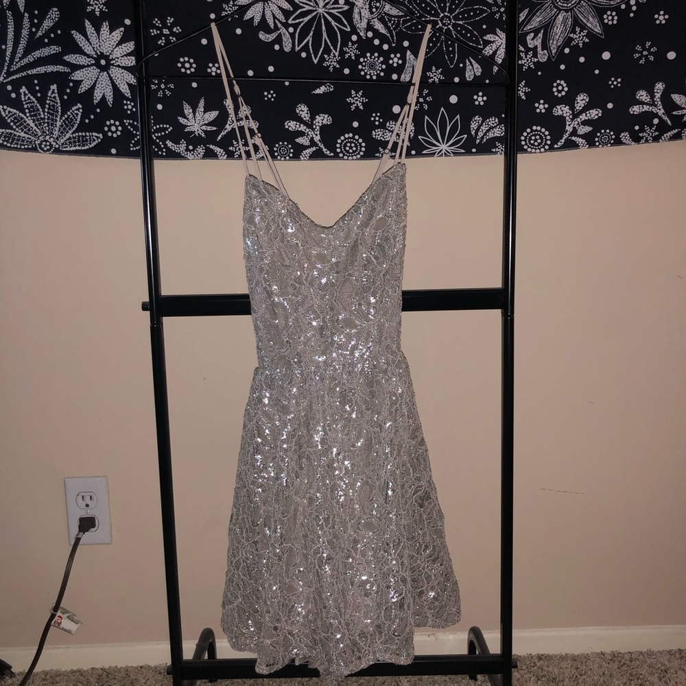 Silver Metallic Lace Romper